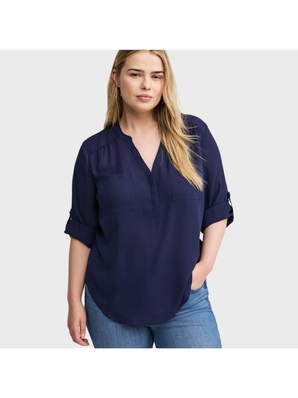 TORRID Harper Georgette Pullover 3/4 Sleeve Blouse - Navy